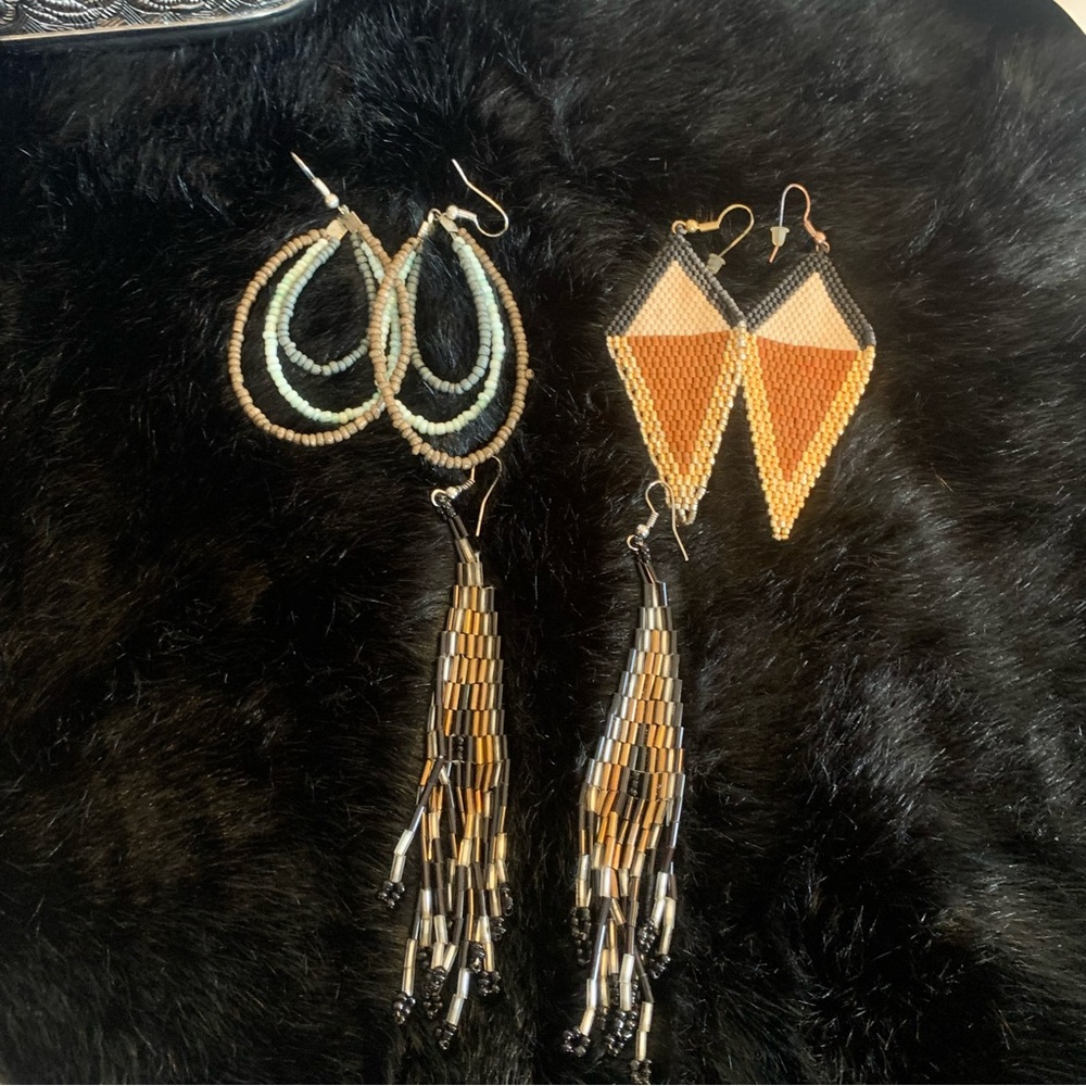 Vintage seed bead earrings, bohemian boho 3 set